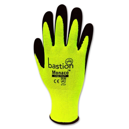 Bastion Monaco High Viz Yellow Polyester Gloves 13G Black Sandy Foam Nitrile Coating - Small (Size 7)