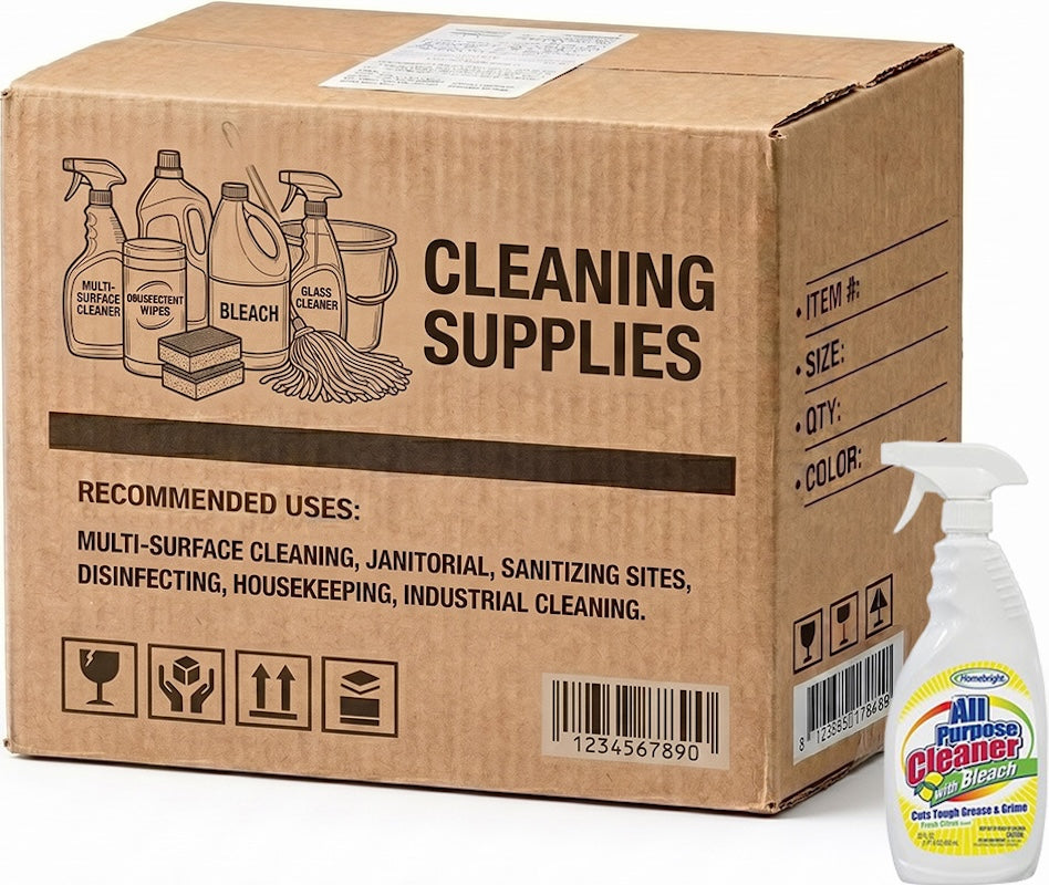 Carton of 12 HomeBright Trigger Bottle All Purpose Cleaner Fresh Citrus Scent with Bleach 650m