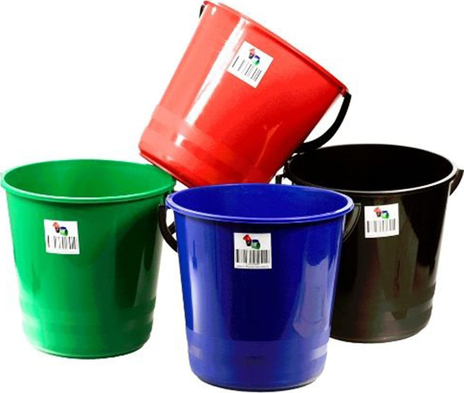 9.6L Multi Purpose Plastic Buckets - Mixed (Black, Red, Blue & Green)
