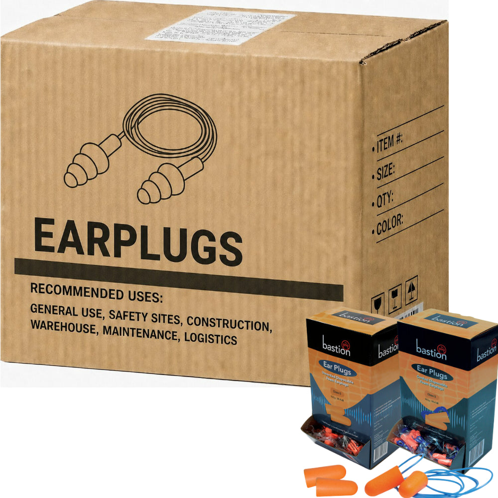 Carton of 1000 Pair Orange PU Foam Earplugs Corded Class 5