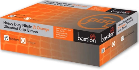 Box of 50 Orange Nitrile Gloves Heavy Duty Diamond Grip Powder Free