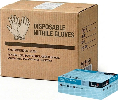 Carton of 1000 pcs Bastion Blue Nitrile Gloves Powder Free Micro Textured