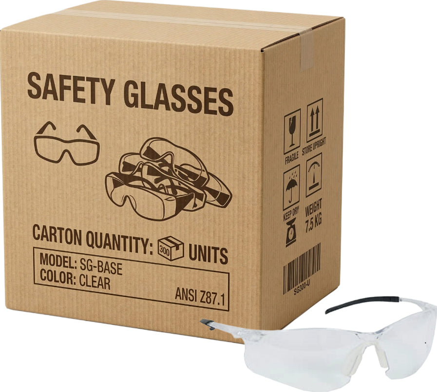Carton of 144 Pairs YSF Karbon Clear Safety Glasses Hard Coat Anti-Scratch Padded Rubber Nose Bridge