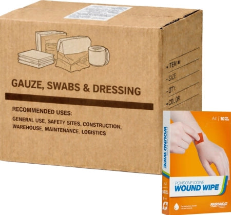 Carton of 10 FastAid A4 Wound Wipe Povidone Iodine Swab