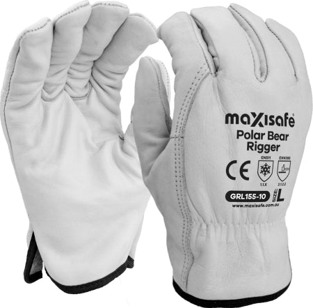 Maxisafe Polar Bear Rigger Beige A Grade Premium Cow Leather Gloves GRL155