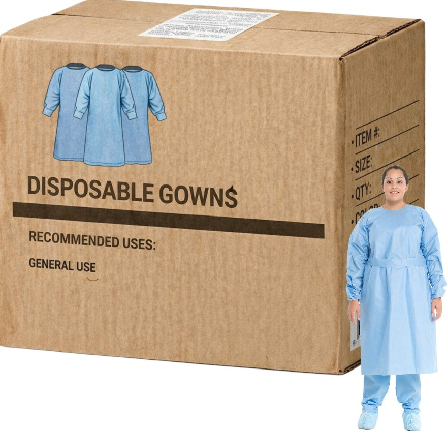 Carton of 100 HALYARD Level 3 Isolation Gown, Blue, Tie Waist, Elastic Cuff