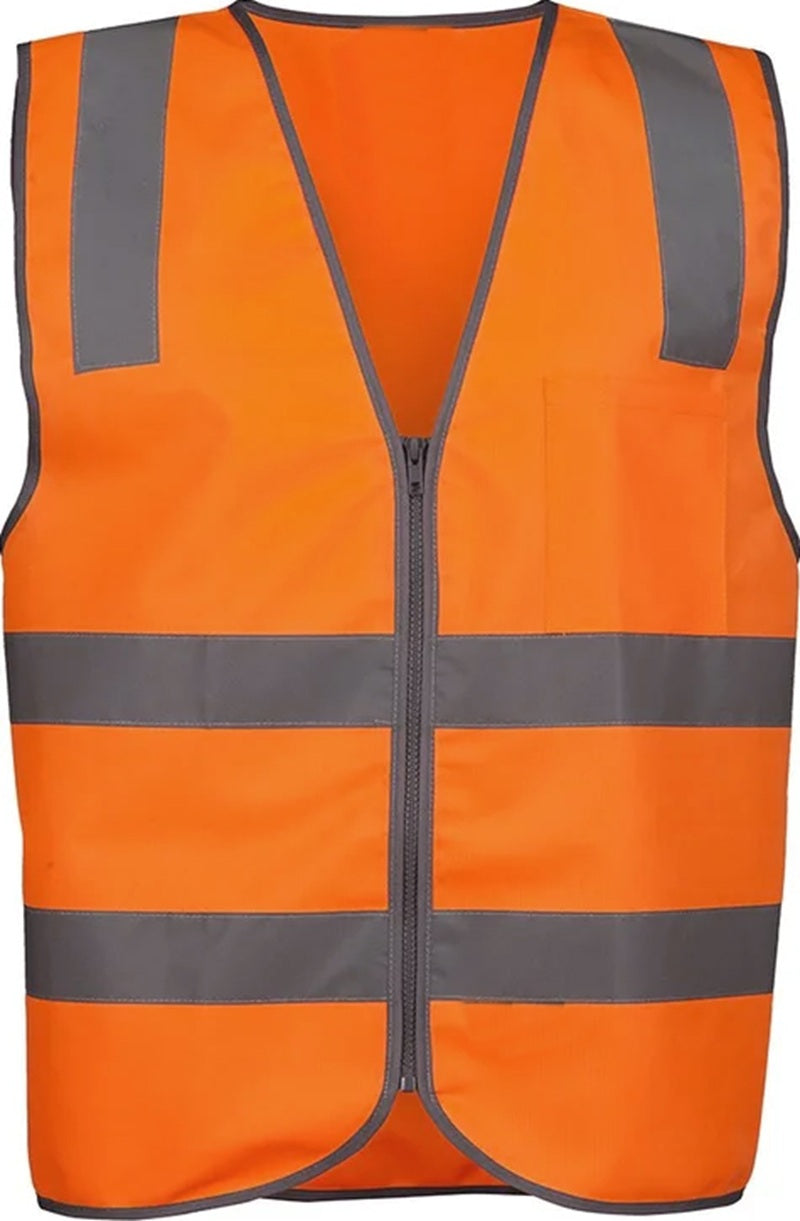 High Visibility Work Site Safety Vest H With Zipper- Florescent Orange | Custom Branding & Logo Printing