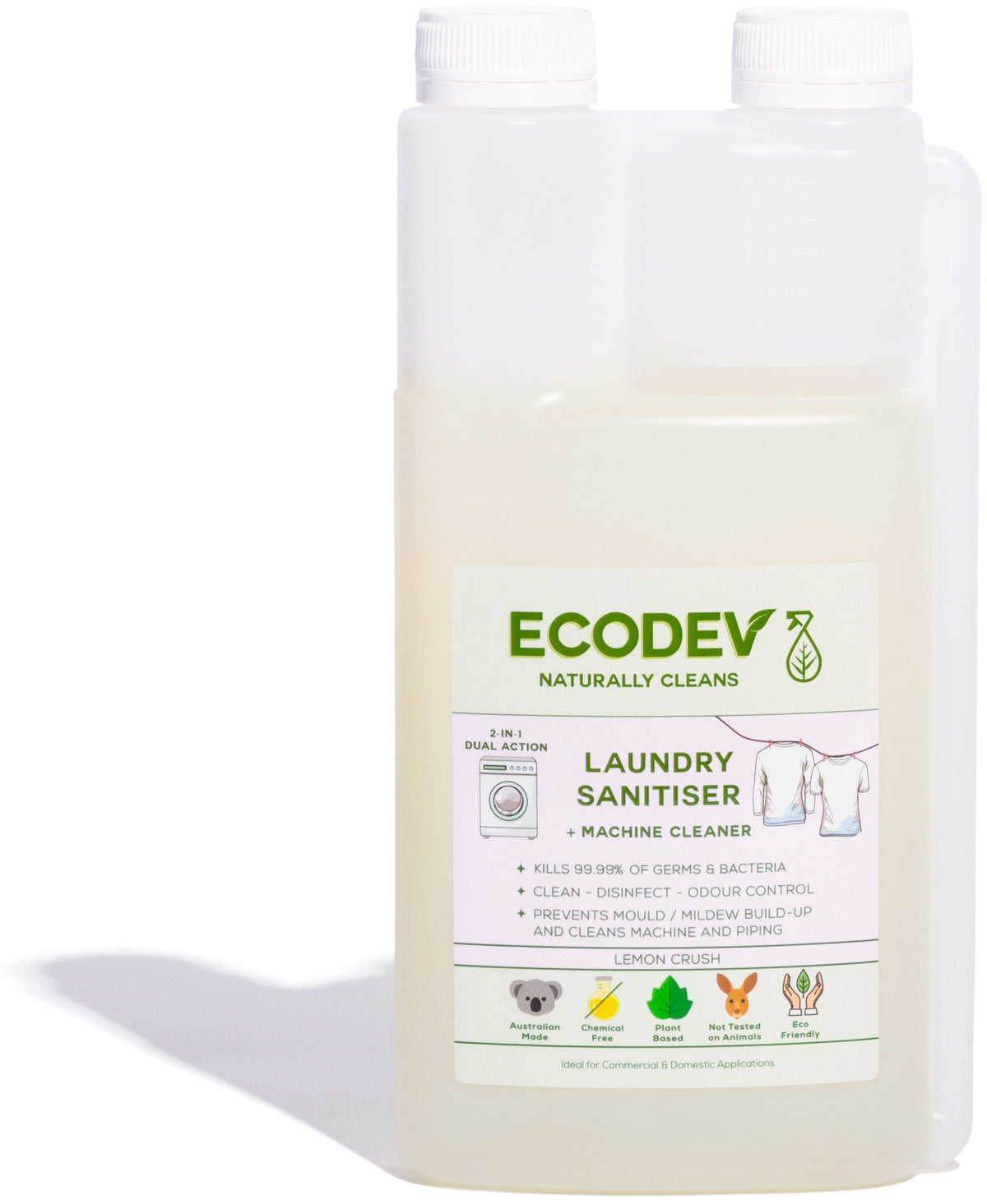 Ecodev Laundry Sanitiser & Protectant 1L Twin Pack Hospital Grade Australian Made Eco-friendly