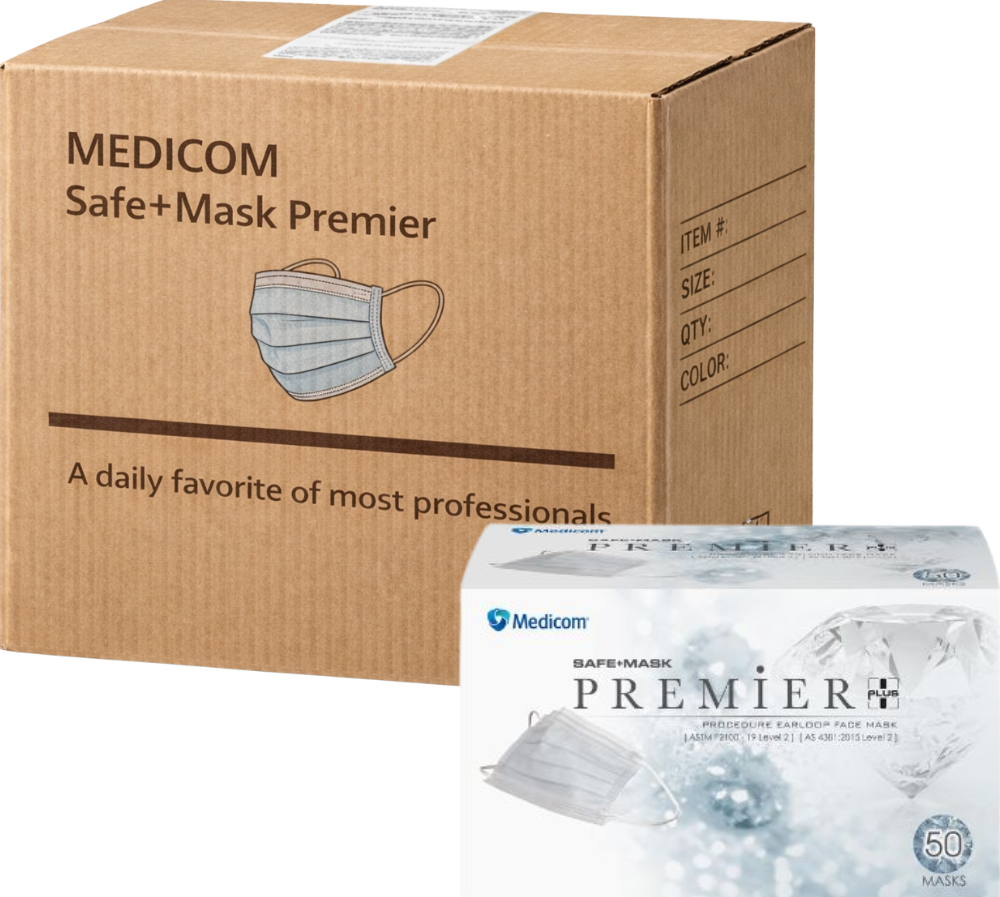 Carton of 10 Medicom Safe+Mask Premier Plus Earloop AS 4381 Face Mask