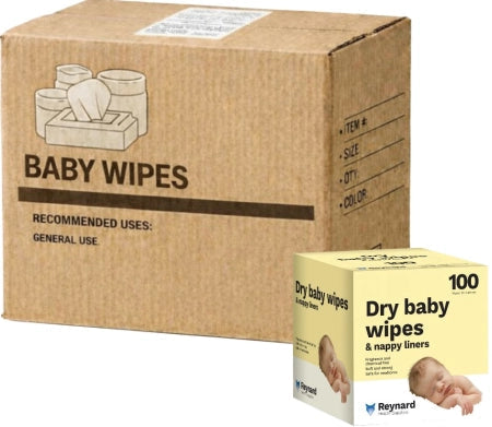 Carton of 12 Reynard Health Dry Baby Wipes & Nappy Liners