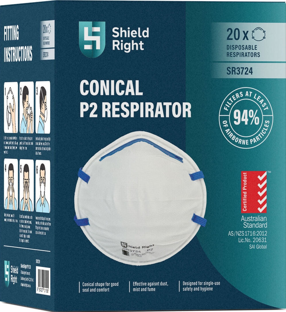 Pack of 20 Shield Right P2 Conical Disposable Respirator Non-Valved