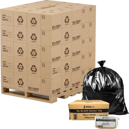 Pallet of 192 Cartons 18L Black Bin Liners - Office / Kitchen 10 micron (Standard Strength)
