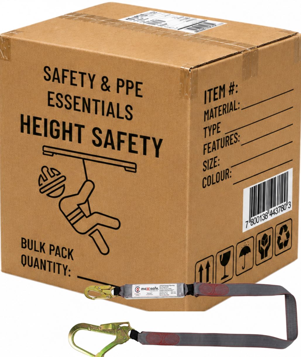 Carton of 10 Maxisafe Single Webbing Lanyard with Snaphook and Scaffold Hook 2m