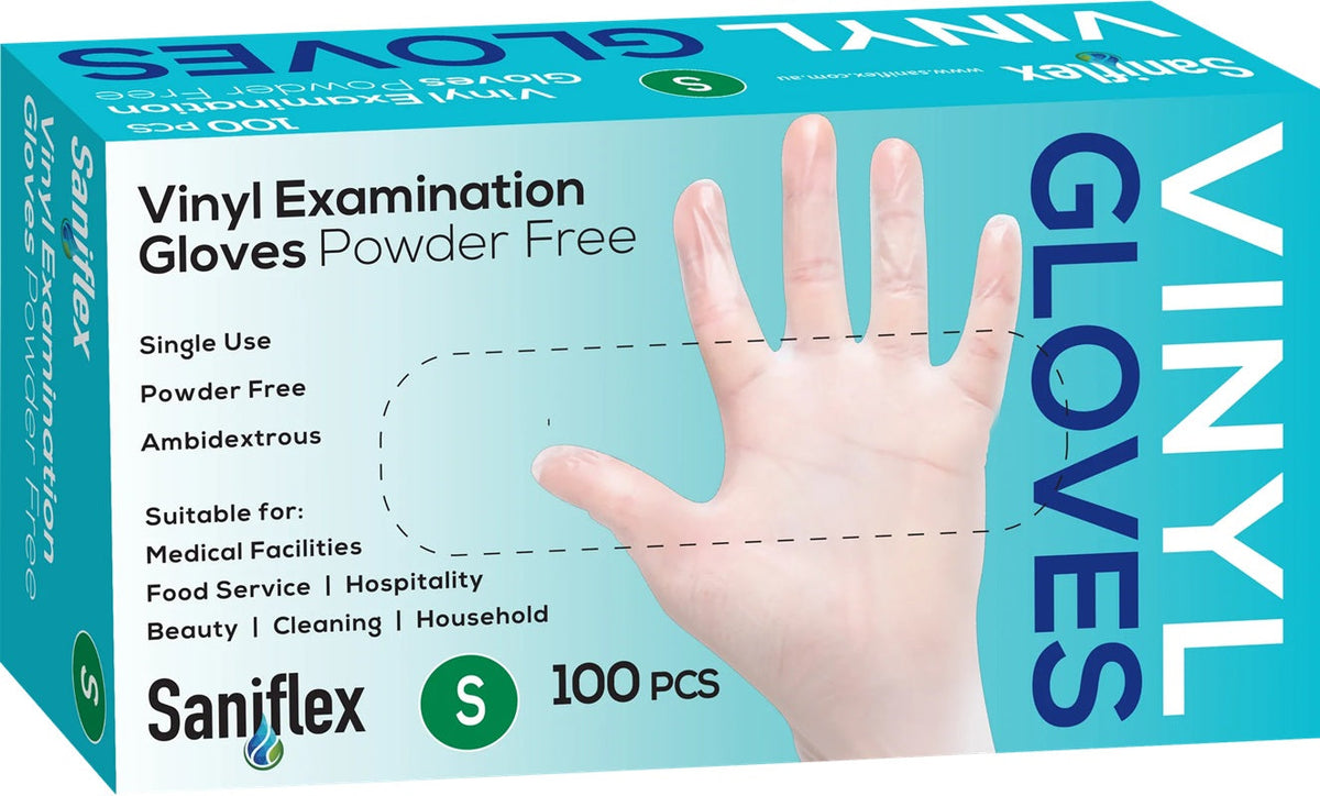 Saniflex Disposable Vinyl Gloves, Powder Free Clear