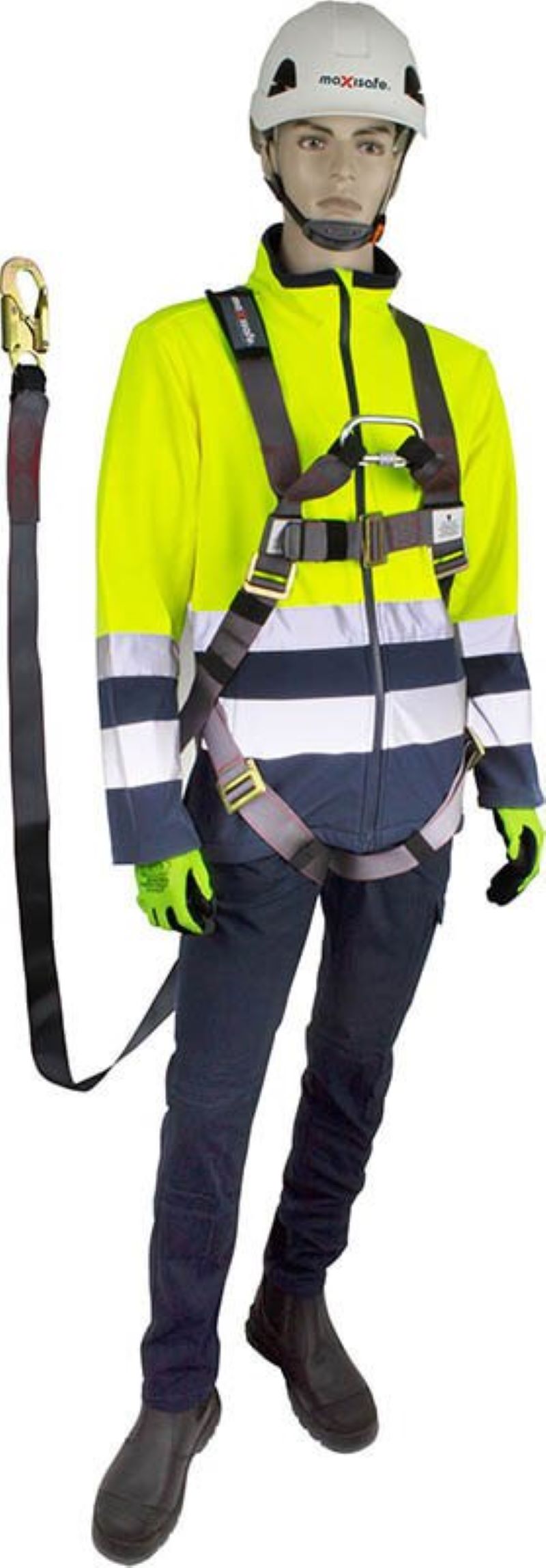 Full Body Harness with front and rear attachment points and 2mtr lanyard and snap hook attached, 140kg rated