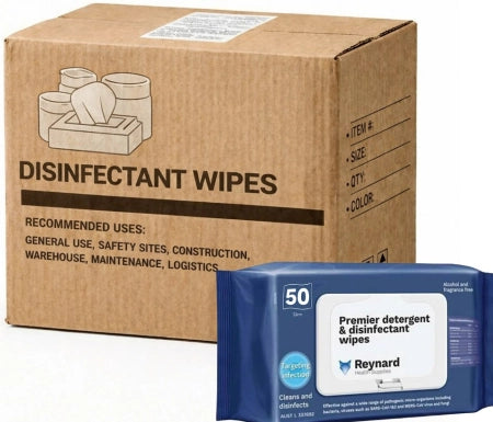 Carton of 12 Reynard Health Premier Detergent and Disinfectant Wipes Soft Pack 45gsm