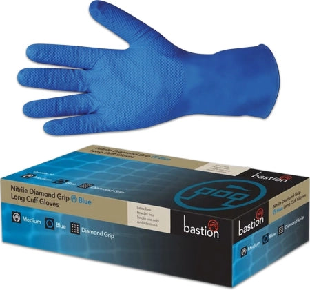 Box of 50 Bastion Nitrile Diamond Grip Blue 300mm Long Cuff Gloves