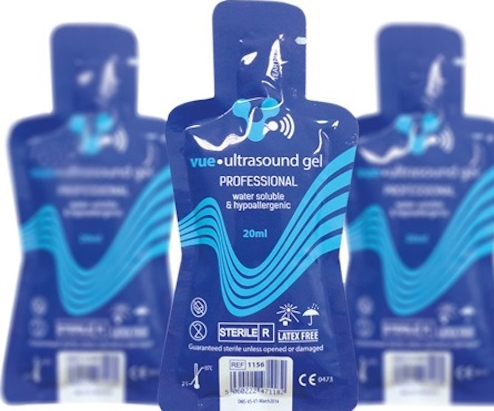 30pcs Vue(TM) Ultrasound Gel Sterile Sachets 20ml Professional Water Soluble & Hypoallergenic Box/30