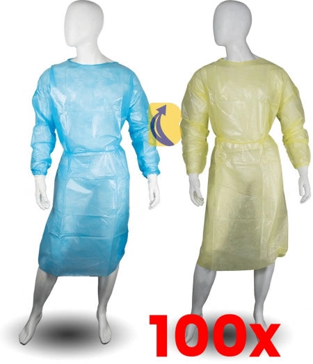 100 X PP/PE Clinical Isolation Gowns Level 4 Medical Knitted Cuff & Velcro Back - UNI (S, M, L)