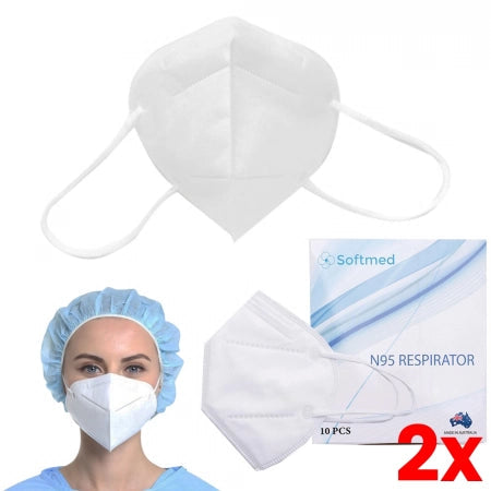 2 X Box of 10 Softmed N95 P2 Respirator Masks Individually Wrapped Ear Loop Level 2 Australian made (10-Pack)