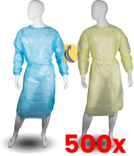 500 X PP/PE Clinical Isolation Gowns Level 4 Medical Knitted Cuff & Velcro Back - UNI (S, M, L)