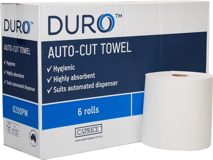Carton of 6 Duro Auto-cut Towel 200 metre Pure White