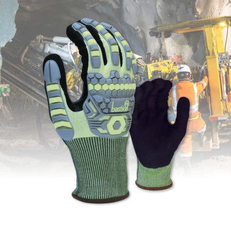 Carton of 60 Pairs Tavira Cut F TPR Impact Resistant HPPE Gloves 18G Sandy Foam Nitrile Palm Size 7