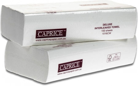 Carton of 16 Caprice Deluxe Interleaved Hand Paper Towels 24cm x 23cm - 150 Sheets/Pack (Standard Option)