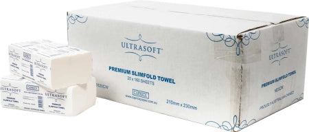 Carton of 20 Pack Ultrasoft Slimfold Interleaved Hand Towels 23cm x 21cm (equivalent to Tork Advanced Multifold Hand Towel H2 System 120398)
