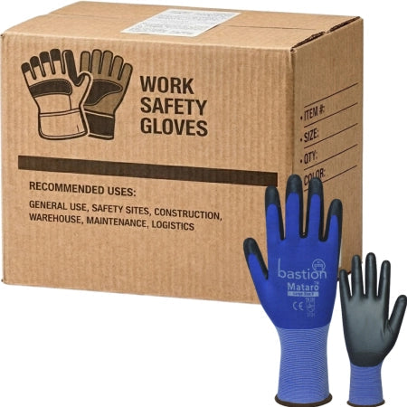 Carton of 120 Pairs Mataro Blue Nylon Gloves 18G Polyurethane Palm Coated Size 7