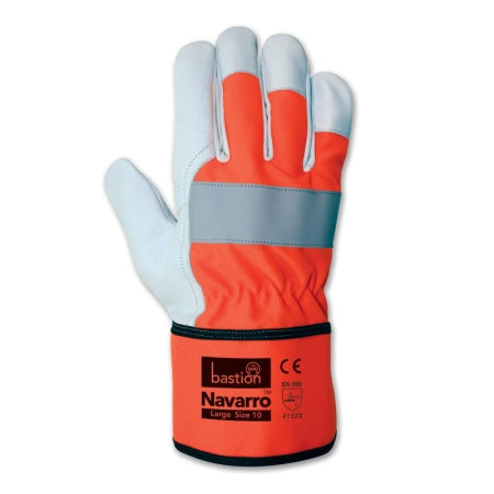 Carton of 60 Pairs Navarro Hi-Vis Premium A Grade Natural Cow Grain Leather Rigger Gloves Heavy Duty Size 8