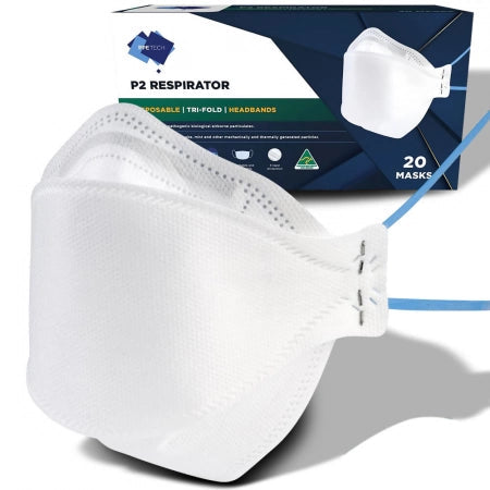 40 x PPE Tech Australian Made 4-Layer Tri-Fold P2 Face Masks with Headbands