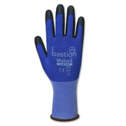 Bastion Mataro Blue Nylon Gloves 18G Black Polyurethane Palm Coating - Small (Size 7)