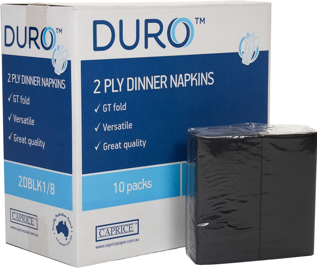 Carton of 1000 Duro 2 ply Dinner Napkin Black 1/8 Fold