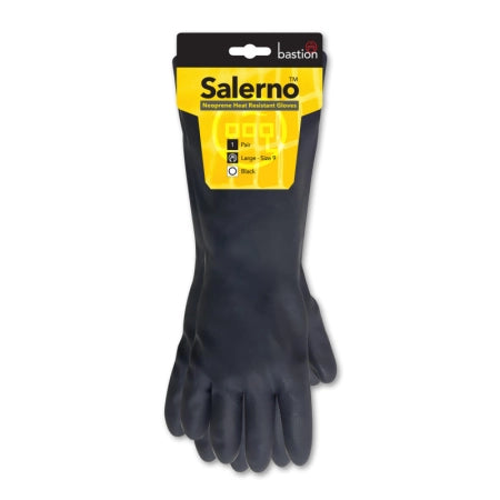 Pack of 6 Bastion Salerno Black Neoprene 380mm Heat Resistant Cotton Lined Gloves - Large (Size 9)