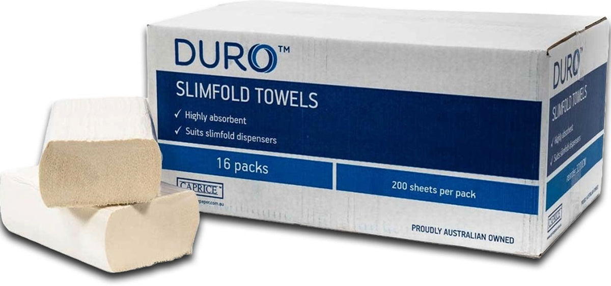 Carton of 16 Duro Slimfold Interleaved Hand Paper Towel 23cm x 23cm - 200 Sheets/Pack