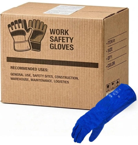 Carton of 60 Pairs SD Blue Leather Welding Gloves Kevlar Sewn Heat Resistant - Size 10