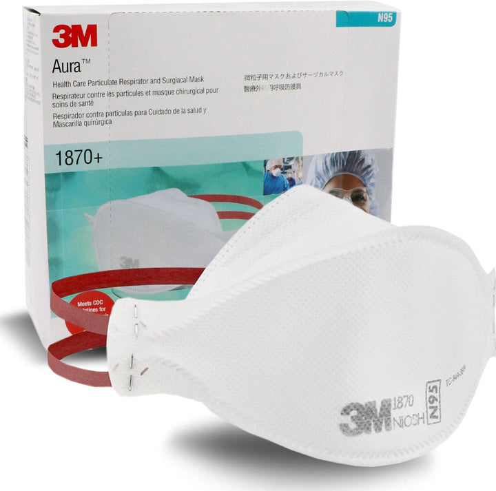 Box of 20 3M&trade; Aura&trade; 1870+ Flat Fold N95/P2 Particulate Respirator &amp; Surgical Mask with Fluid Resistance