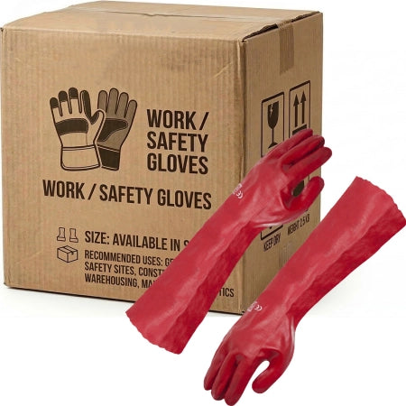 Carton of 60 Fully Coated PVC Red Single Dip 45cm Gloves ~ Size 10 (XLarge)