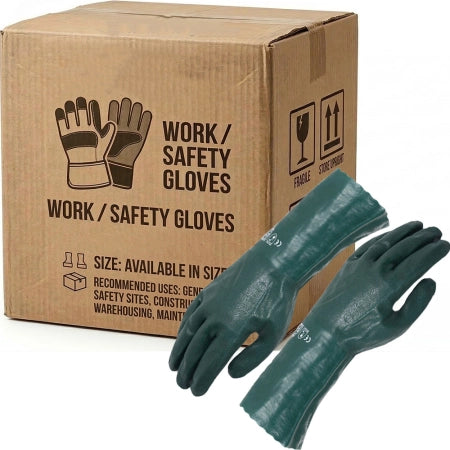 Carton of 60 Fully Coated PVC Green Double Dip Jersey Lining 35cm Gloves ~ Size 10 (XLarge)