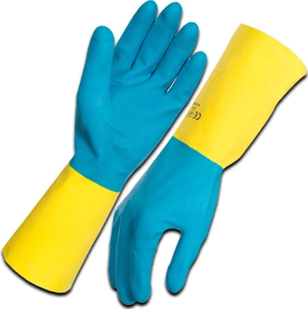 Ultra Touch Blue &amp; Yellow Flocklined Neoprene Rubber Gloves ~ Size 7 (Small)