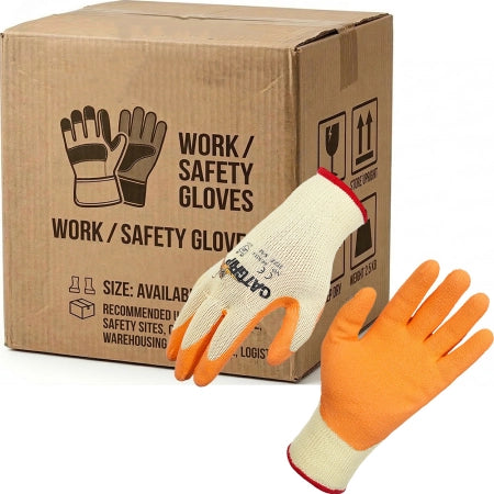 Carton of 120 CATGRIP Orange Knitted Polycotton Shell Latex Coated Palm Grip Gloves