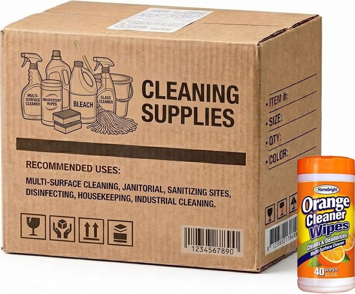 Carton of 24 HomeBright Orange Cleaner Wipes 20 x 15c