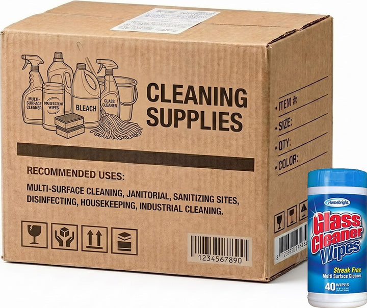 Carton of 24 HomeBright Glass Cleaner Wipes 15x20c