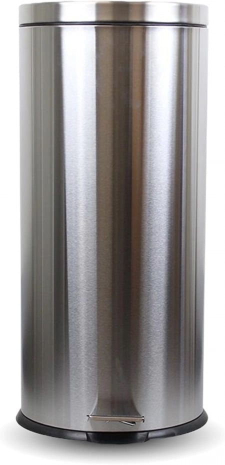 30L Compass Rubbish Bin with Pedal - Round -  Stainless Steel - 295 Dia x 650 H mm