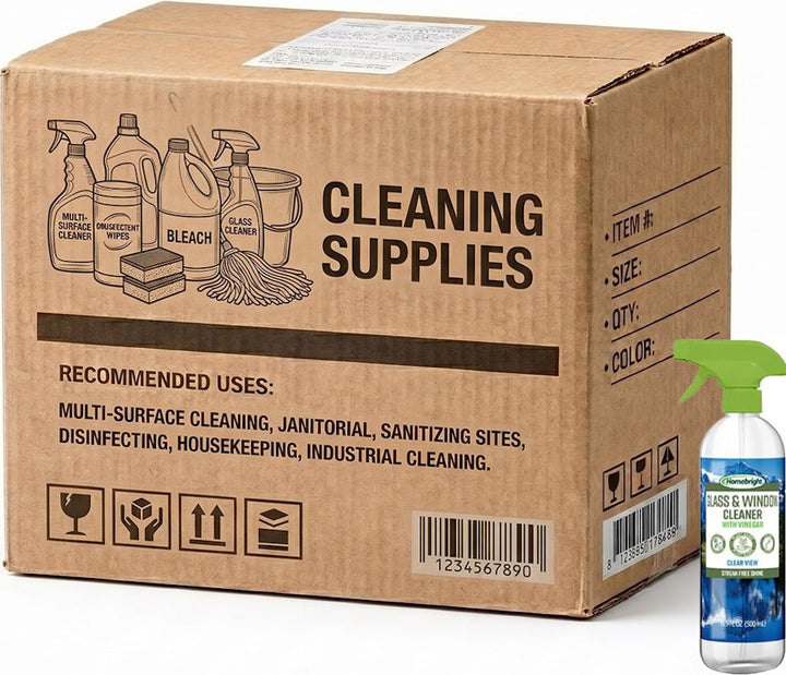 Carton of 12 Homebright Glass &amp; Window Cleaner with Vinegar 500m
