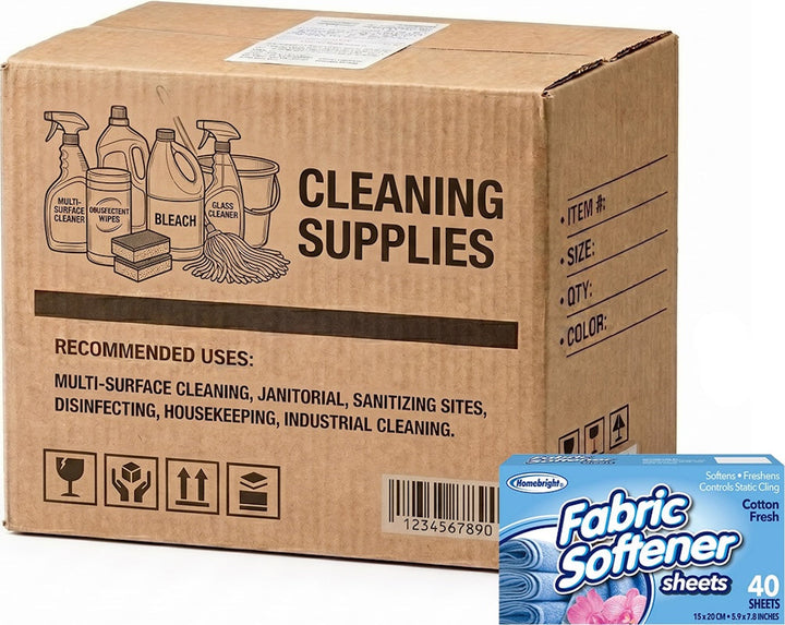 Carton of 24 HomeBright Homebright Fabric Softener Sheets - 15 x 20cm - 40 Sheets - Cotton Fresh
