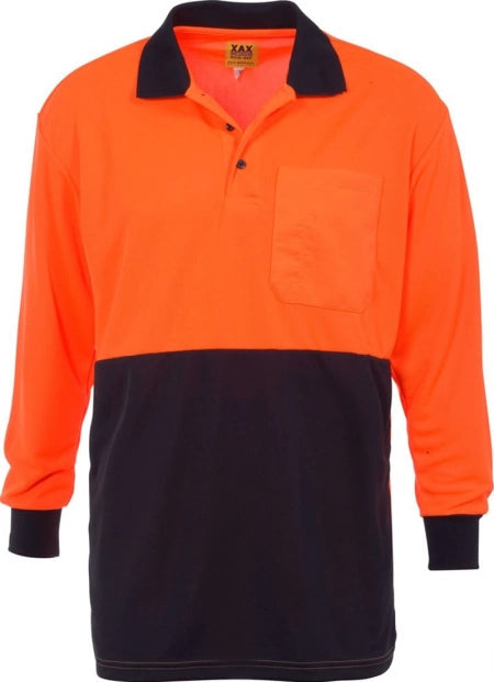 XAX ECO-VIZ L/S Treated Polyester Secura Flap Single Chest Pocket Hi-Viz Polo - Yellow/Navy