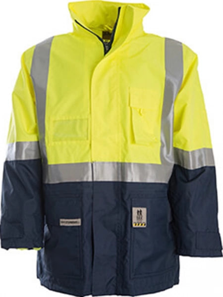 XAX STORMSHELL Taped 3/4 Length Mesh Lined 100% Waterproof Hi-Viz Jacket - Yellow/Navy
