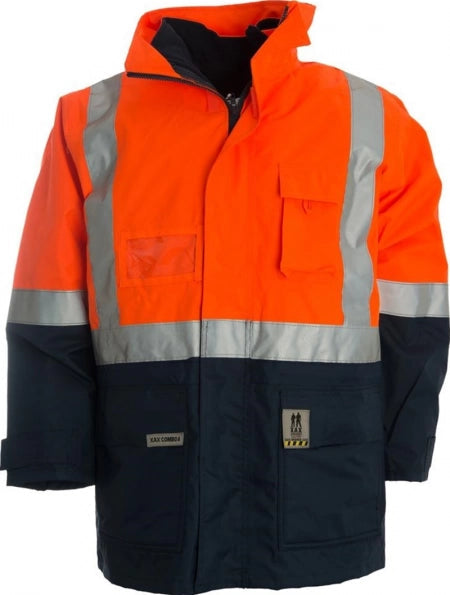 XAX COMBO 4 (C4) Taped 4 in 1 Hi-Viz Jacket, Reversible Vest Combo - Orange/Navy (Small)